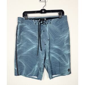 Outerknown Apex Trunks Board Shorts Mens 32 Kelly Slater 9" Blue Surf Wave Print